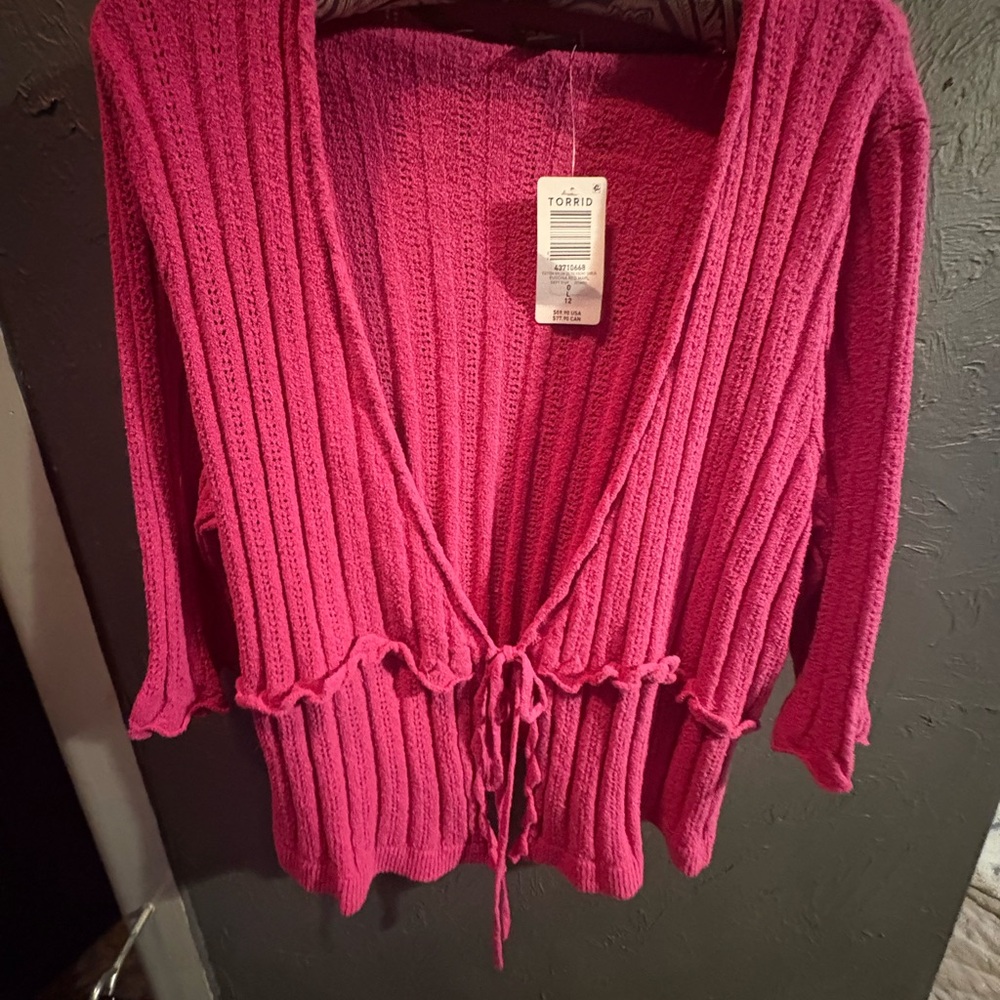 torrid Rose-Pink Ribbed Tie-Waist Cardigan